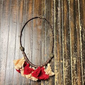 Elegant Tassel Necklace with Red and Cream Accents